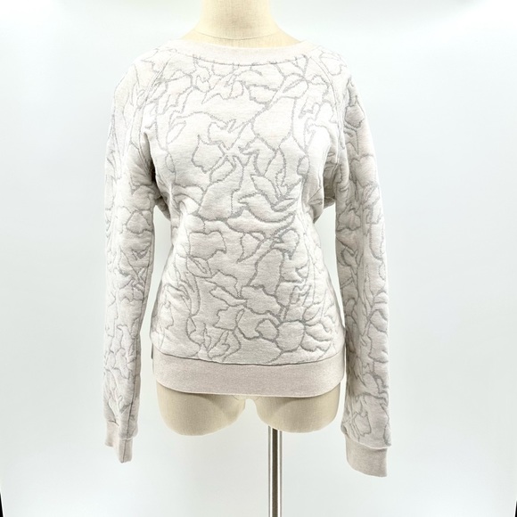Prana Carin Cream Color Abstract Floral Quilted Pullover Crewneck Sweatshirt - Picture 2 of 4